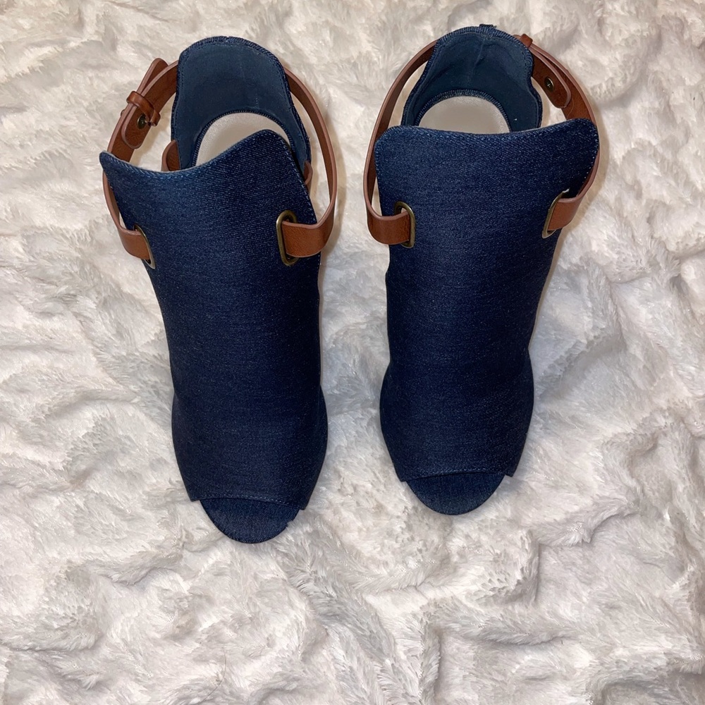 Denim booties